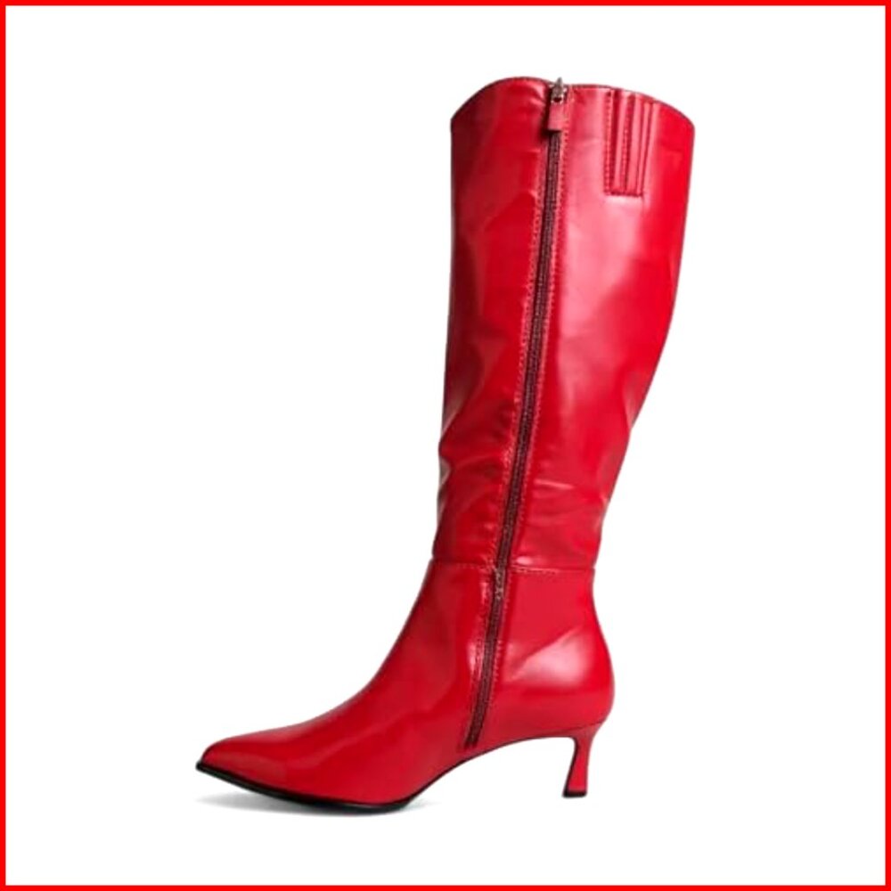 Knee-High Boots with Pointed Toe and Side Zipper, 2.5-Inch Kitten Heel - Picture 3 of 3